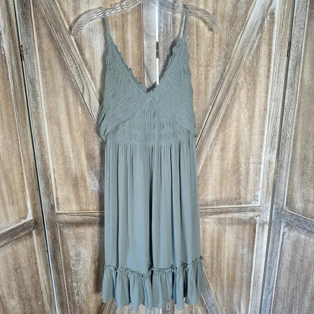 mahina Sage Green Midi Dress with Ruffle Hem